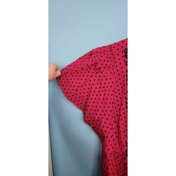 Knox Rose Women's Tie Neck Flutter Short Sleeve Blouse Rich Magenta Dot XL NWT - Picture 3 of 3